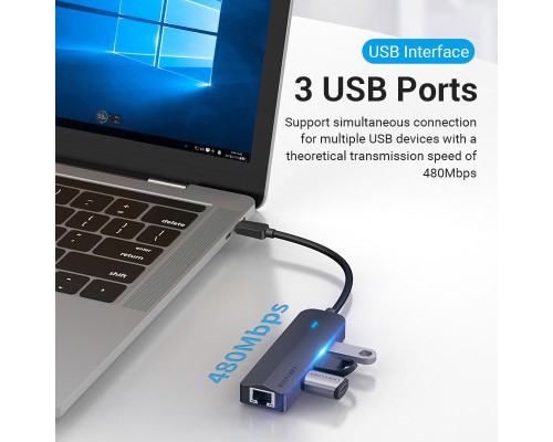 Концентратор Vention USB 3.1 Type-C to 3xUSB 2.0+MicroUSB+RJ45 100M Ethernet black (TGOBB)