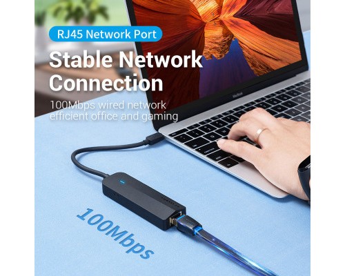 Концентратор Vention USB 3.1 Type-C to 3xUSB 2.0+MicroUSB+RJ45 100M Ethernet black (TGOBB)