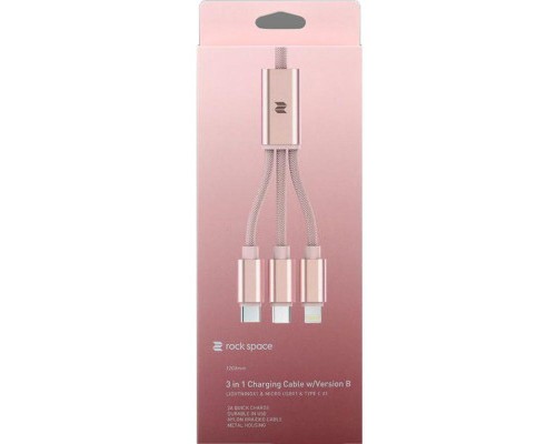 Дата кабель USB 2.0 AM to Lightning + Micro 5P + Type-C 1.2m Rose Gold Rock (RCB0436-Rose Gold)