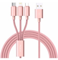 Дата кабель USB 2.0 AM to Lightning + Micro 5P + Type-C 1.2m Rose Gold Rock (RCB0436-Rose Gold)