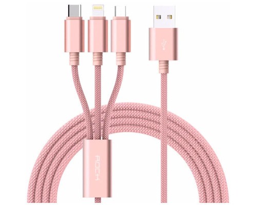 Дата кабель USB 2.0 AM to Lightning + Micro 5P + Type-C 1.2m Rose Gold Rock (RCB0436-Rose Gold)