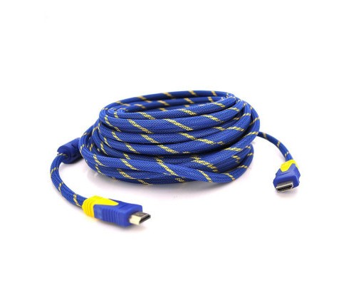 Кабель мультимедійний HDMI to HDMI 15.0m v1.4, OD-8.0mm Blue/Gold Merlion (YT-HDMI(M)/(M)NY/BL-15m)