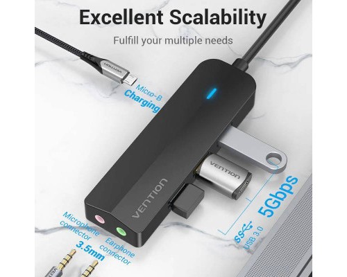Концентратор Vention USB 3.1 Type-C to 3xUSB 3.0+MicroUSB+3.5mm Sound Adapter black (TGQBB)