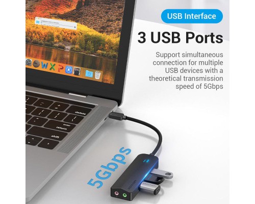 Концентратор Vention USB 3.1 Type-C to 3xUSB 3.0+MicroUSB+3.5mm Sound Adapter black (TGQBB)