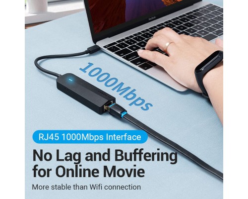 Концентратор Vention USB 3.1 Type-C to 3xUSB 3.0+MicroUSB+RJ45 100M Ethernet black (TGPBB)