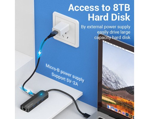 Концентратор Vention USB 3.1 Type-C to 3xUSB 3.0+MicroUSB+RJ45 100M Ethernet black (TGPBB)