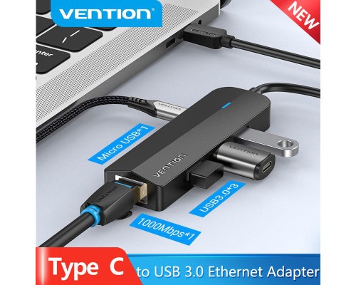 Концентратор Vention USB 3.1 Type-C to 3xUSB 3.0+MicroUSB+RJ45 100M Ethernet black (TGPBB)