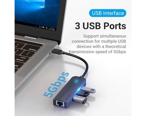 Концентратор Vention USB 3.1 Type-C to 3xUSB 3.0+MicroUSB+RJ45 100M Ethernet black (TGPBB)