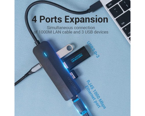 Концентратор Vention USB 3.1 Type-C to 3xUSB 3.0+MicroUSB+RJ45 100M Ethernet black (TGPBB)