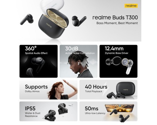 Навушники realme Buds T300 Stylish Black (631209000025)