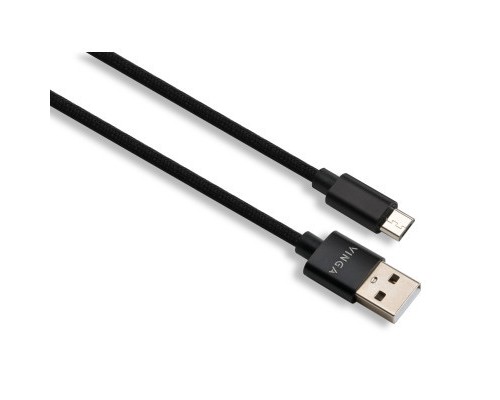 Дата кабель USB 2.0 AM to Micro 5P 1m nylon black Vinga (VCPDCMNB1BK)