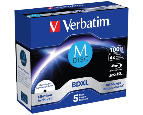 Диск BD Verbatim DL 100GB 4x Lifetime archival M-Disc 5шт Jewel (43834)