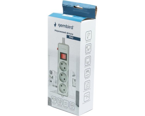 Мережевий фільтр живлення Gembird SPG3-G-15G-PRO