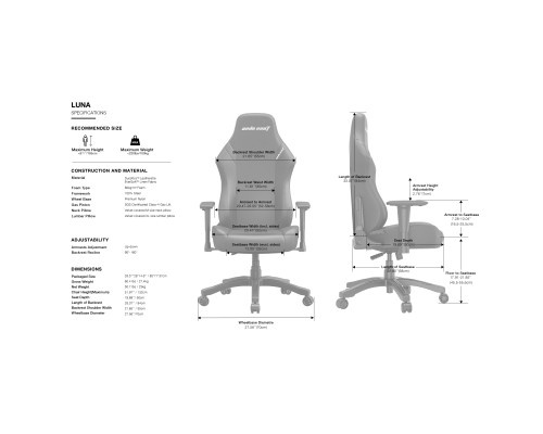 Крісло ігрове Anda Seat Luna Size L Back (AD18-44-B-PV/C)