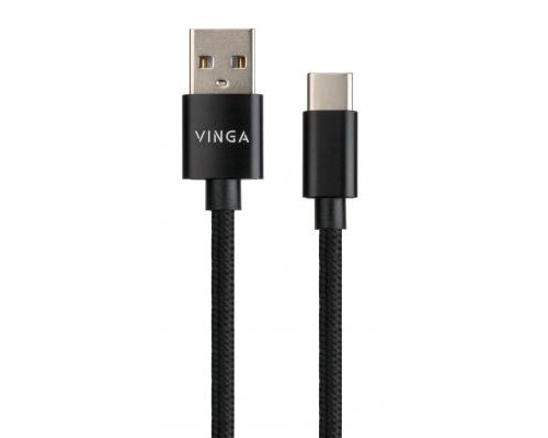 Дата кабель USB 2.0 AM to Type-C 1m nylon black Vinga (VCPDCTCNB1BK)