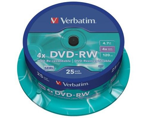 Диск DVD Verbatim 4.7Gb 4x CakeBox 25 шт silver (43639)