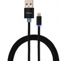 Дата кабель USB 2.0 AM to Lightning 1m LED black Vinga (VCPDCLLED1BK)