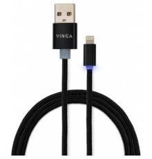Дата кабель USB 2.0 AM to Lightning 1m LED black Vinga (VCPDCLLED1BK)