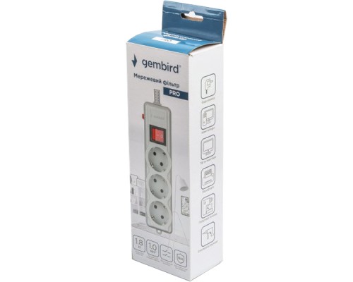 Мережевий фільтр живлення Gembird SPG3-G-6G-PRO