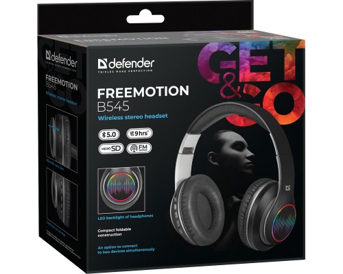 Навушники Defender FreeMotion B545 Bluetooth LED Black (63545)