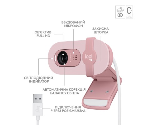 Веб-камера Logitech Brio 100 Full HD Rose (960-001623)