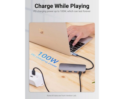 Концентратор Vention USB 3.1 Type-C to HDM/USB 3.0х3//PD 100W 5-in-1 (THFHB)