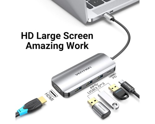 Концентратор Vention USB 3.1 Type-C to HDM/USB 3.0х3//PD 100W 5-in-1 (THFHB)