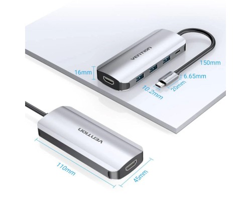Концентратор Vention USB 3.1 Type-C to HDM/USB 3.0х3//PD 100W 5-in-1 (THFHB)