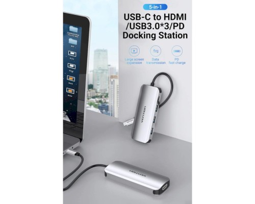 Концентратор Vention USB 3.1 Type-C to HDM/USB 3.0х3//PD 100W 5-in-1 (THFHB)