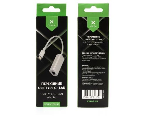 Перехідник Type-C to Gigabit LAN aluminium Vinga (VCPATC2GBLNS)