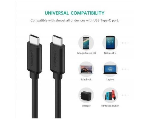 Дата кабель USB-C to USB-C 2.0m US286 3A Black Ugreen (10306)