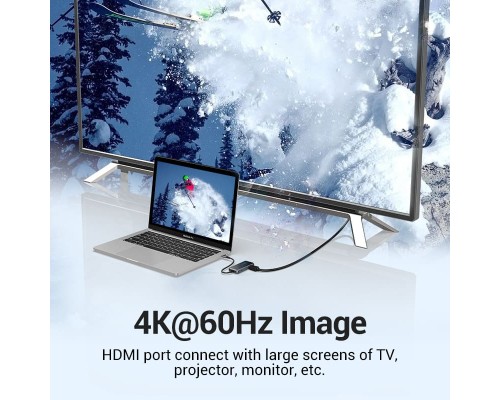 Концентратор Vention USB 3.1 Type-C to HDMI 4K60Hz/USB 3.0х3/RJ45/PD 87W 6-in-1 Mirrored Surface (TFFHB)