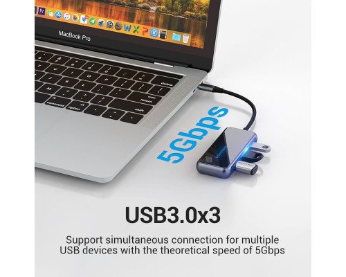 Концентратор Vention USB 3.1 Type-C to HDMI 4K60Hz/USB 3.0х3/RJ45/PD 87W 6-in-1 Mirrored Surface (TFFHB)