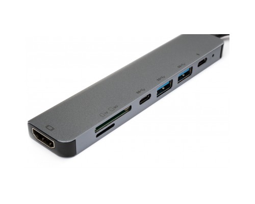 Концентратор Vinga Type-C to 4K HDMI+2*USB3.0+SD+TF+PD+USB-C 3.1 Gen1 aluminium (VCPHTC7AL)