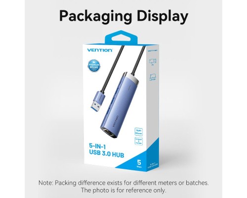 Концентратор Vention USB 3.0 to USB 3.0x3/RJ45/Type-C Hub Blue Aluminum Alloy 5-in-1 (TGFSB)