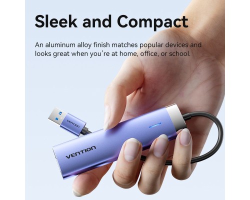 Концентратор Vention USB 3.0 to USB 3.0x3/RJ45/Type-C Hub Blue Aluminum Alloy 5-in-1 (TGFSB)