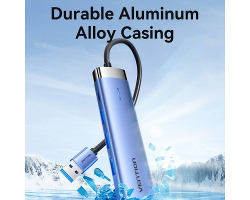 Концентратор Vention USB 3.0 to USB 3.0x3/RJ45/Type-C Hub Blue Aluminum Alloy 5-in-1 (TGFSB)