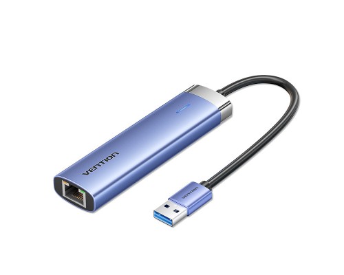 Концентратор Vention USB 3.0 to USB 3.0x3/RJ45/Type-C Hub Blue Aluminum Alloy 5-in-1 (TGFSB)