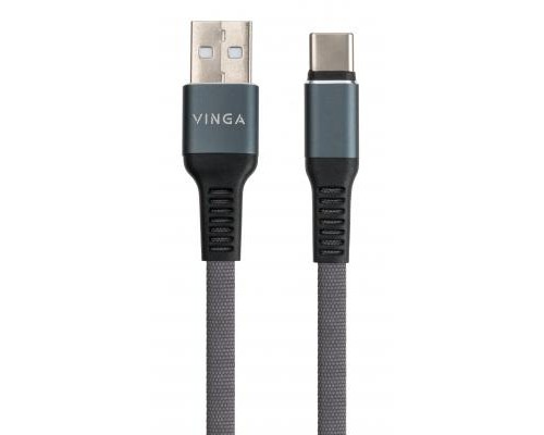 Дата кабель USB 2.0 AM to Type-C 1m flat nylon gray Vinga (VCPDCTCFNB1GR)