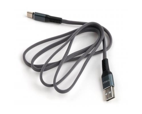 Дата кабель USB 2.0 AM to Type-C 1m flat nylon gray Vinga (VCPDCTCFNB1GR)