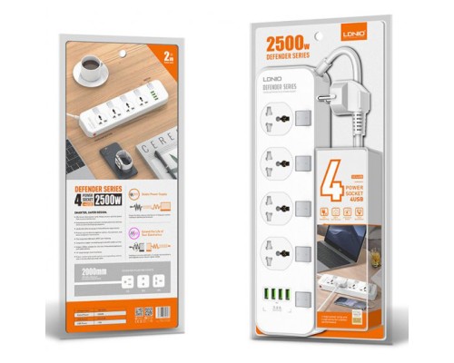 Мережевий фільтр живлення LDNIO SC4408, 4 роз+4USB (SC4408)
