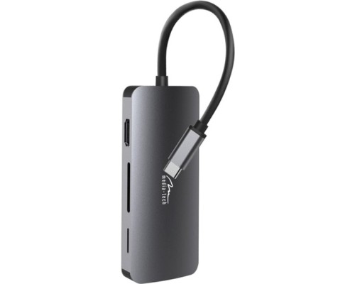 Концентратор Media-Tech USB3.1 Type-C to HDMI/USB 3.0x3/RJ45/SD/MicroSD/PD 100W Hub Pro 8-in-1 (MT5044)
