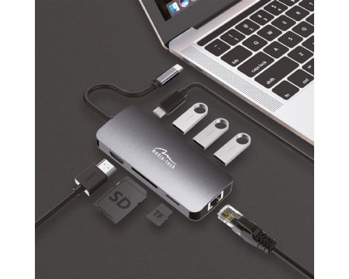 Концентратор Media-Tech USB3.1 Type-C to HDMI/USB 3.0x3/RJ45/SD/MicroSD/PD 100W Hub Pro 8-in-1 (MT5044)