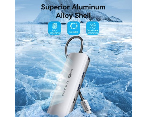 Концентратор Vention USB 3.1 Type-C to HDMI 4K60Hz/USB 3.0x2/RJ45/SD/TF/3.5mm/PD 100W Hub 9-in-1 (TQMHB)