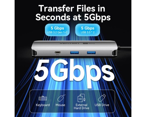 Концентратор Vention USB 3.1 Type-C to HDMI 4K60Hz/USB 3.0x2/RJ45/SD/TF/3.5mm/PD 100W Hub 9-in-1 (TQMHB)