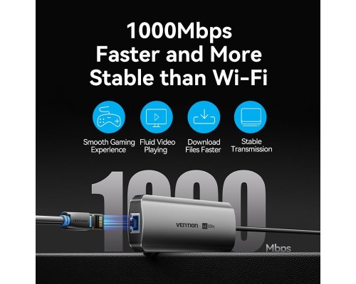 Концентратор Vention USB 3.1 Type-C to HDMI 4K60Hz/USB 3.0x2/RJ45/SD/TF/3.5mm/PD 100W Hub 9-in-1 (TQMHB)