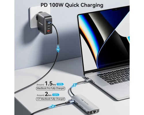 Концентратор Vention USB 3.1 Type-C to HDMI 4K60Hz/USB 3.0x2/RJ45/SD/TF/3.5mm/PD 100W Hub 9-in-1 (TQMHB)