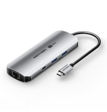 Концентратор Vention USB 3.1 Type-C to HDMI 4K60Hz/USB 3.0x2/RJ45/SD/TF/3.5mm/PD 100W Hub 9-in-1 (TQMHB)