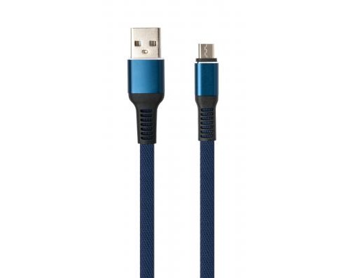 Дата кабель USB 2.0 AM to Micro 5P 1m flat nylon blue Vinga (VCPDCMFNB1B)
