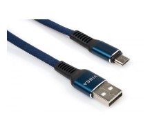 Дата кабель USB 2.0 AM to Micro 5P 1m flat nylon blue Vinga (VCPDCMFNB1B)